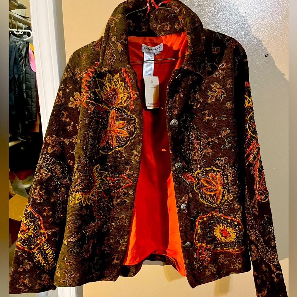 NWT Coldwater Creek Medium Chenille Embroidered Jacket.